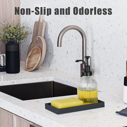 2PCS(7.87” L and 11.8” L) Silicone Soap Dispenser Tray, Kitchen soap Caddy countertop, Toilet, Black Tray for Scrubber, Lotion Bottles, Perfume, Jewelry, Candle, Key Trinket Ring-Black - color: Black（small 7.87”&large 11.8”）