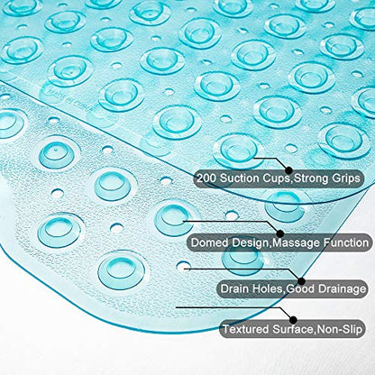 Tree Bud Bathtub Mats for Shower Tub Non-Slip Bath Mat 39 x 16 Inch Extra Long Shower Mat, Bath Tub Mat for Bathroom with Machine Washable, BPA Free for Kids (Clear Aqua) - color: Clear Aqua