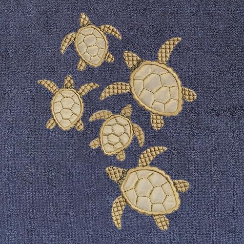 Jewel 4-Piece Premium Towel Set, Embroidered Turtles, Plush Turkish Cotton, Durable & Quick Dry, Elegant Beach Style, 2 Bath 2 Hand Towels, Marine - color: Marine, size: 2 Pcs Bath 2 Pcs Hand Towel