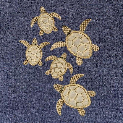 Jewel 4-Piece Premium Towel Set, Embroidered Turtles, Plush Turkish Cotton, Durable & Quick Dry, Elegant Beach Style, 2 Bath 2 Hand Towels, Marine - color: Marine, size: 2 Pcs Bath 2 Pcs Hand Towel