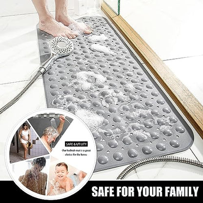 Bathtub and Shower Mats, 28 x 15 Inch Non-Slip Bath Mat, Machine Washable Bath Tub Mat with Suction Cups & Drain Holes for Bathroom, Beige - color: Grey, size: 28" x 15" (Rectangular)