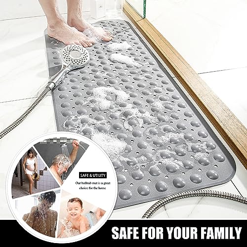 Bathtub and Shower Mats, Extra Long Non-Slip Bath Mat 39 x 16 Inch, Machine Washable Bath Tub Mat with Suction Cups & Drain Holes for Bathroom, Beige - color: Beige, size: 40" x 16" (Rectangular)