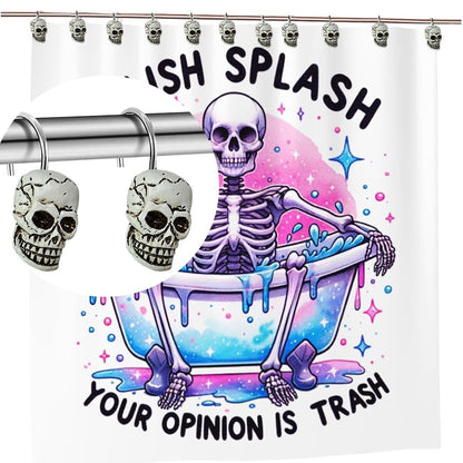 Decorative Shower Curtain Hooks, 12pcs Skull Resin Art Deco Rust Resistant Hooks Glide Shower Ring Hangs Holder Bling for Bathroom Baby Living Room Nursery Halloween Decoration