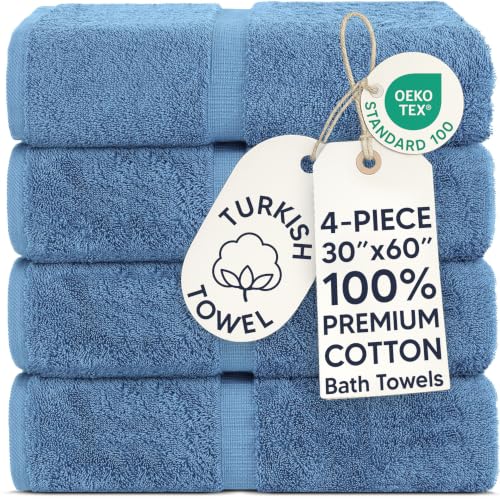 Chakir Turkish Linens 100% Cotton Premium Turkish Towels for Bathroom | 30'' x 60'' Large Bath Towels (4 Piece, Wedgewood) - color: Wedgewood