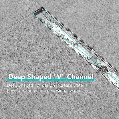 36 inch Linear Shower Drain with Square Hole Pattern Grate Cover | Brushed 304 Stainless Steel Bonding Flange Linear Drain, Low Profile Linear Shower Drain with Hair Strainer - color: 36 in, size: Quadrato Pattern