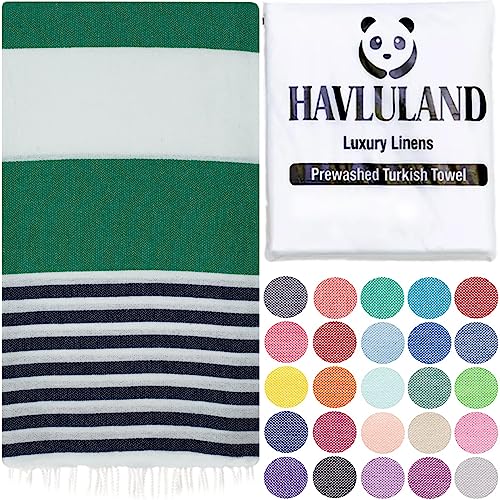 Turkish Beach Towel, Oversized 40" x 72", 100% Cotton -Green/Navy | Quick Dry, Sand Resistant, Reversible, Machine Washable, Lightweight Peshtemal Towel for Beach, Pool, Travel & Spa - color: Green / Navy