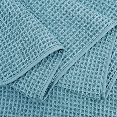 POLYTE 430 GSM Poly Blend Microfiber Quick Dry Waffle Bath Towel, 30x60 in | 4 Pack, Oversize, Lint Free, Body Towel - color: Green
