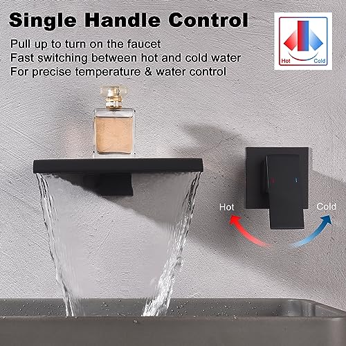 Waterfall Wall Mount Faucet Bathroom Bathtub Tub Faucet Bathroom Sink Faucet Single Handle Tub Filler Rough-in Valve Included Matte Black Modern Basin Mixer Tap - color: Matte Black