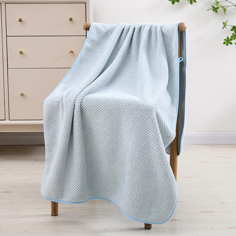 Coral Fleece Bath Towel - Ultra Absorbent Quick Dry Waffle Weave Towel, Large Spa-Style Bath Towel for Shower, Beach, Pool (Blue)