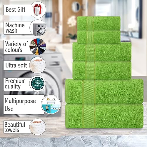 CRAFTBERRY- 6 Piece Cotton Bath Towel Set - 2 Bath - 2 Hand - 2 Face, Lime | 100% Cotton • Thick & Plush • Hotel Quality • Ultra Soft • Highly Absorbent • Quick Dry • Low Lint • Machine Washable - color: Parrot Green