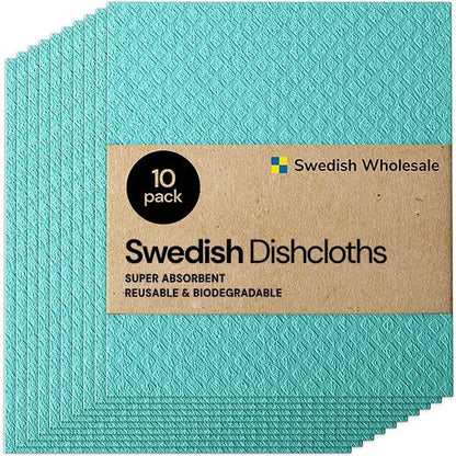 Swedish Wholesale Dishcloths Reusable 8" x 7" Sponge Cloths, Bulk 10 Pack of High Absorbent Cellulose Dish & Kitchen Cleaning Hand Towels, Wring to Dry & Machine Wash, Odor Resistant, Seafoam - color: Seafoam Green - Dishcloths