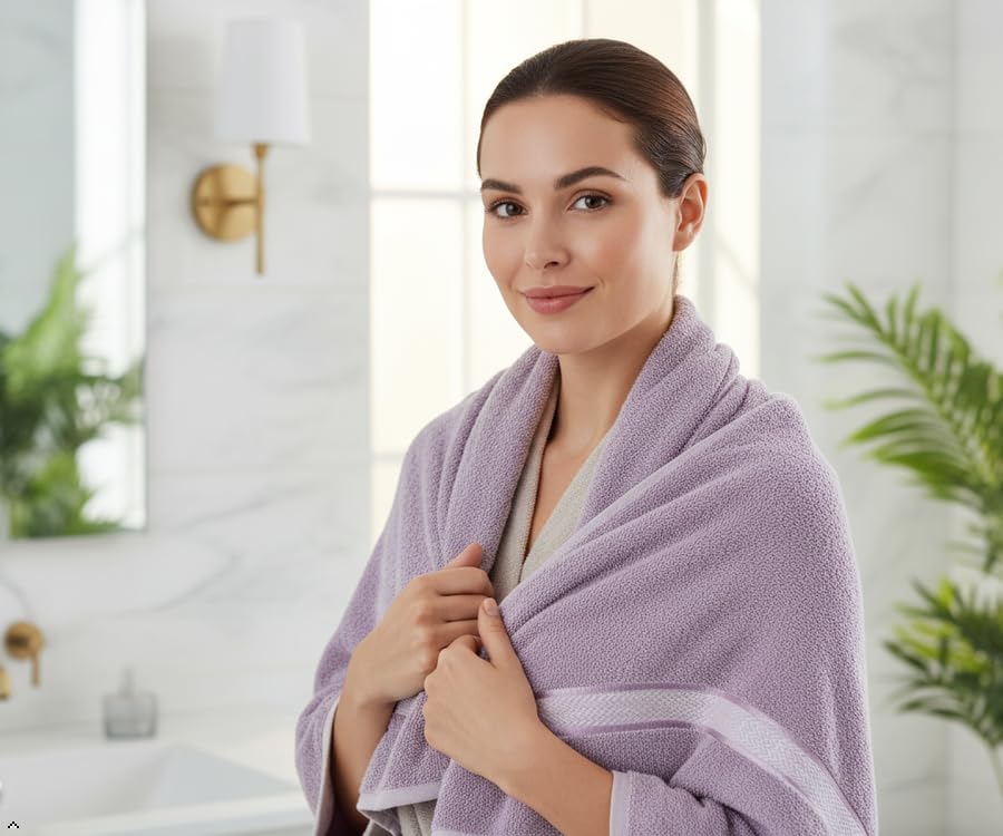 6 Piece 100% Cotton Bath Towel Set - 2 Bath - 2 Hand - 2 Face, Lavender | 100% Cotton • Thick & Plush • Hotel Quality • Ultra Soft • Highly Absorbent • Quick Dry • Low Lint • Machine Washable - color: Lavender