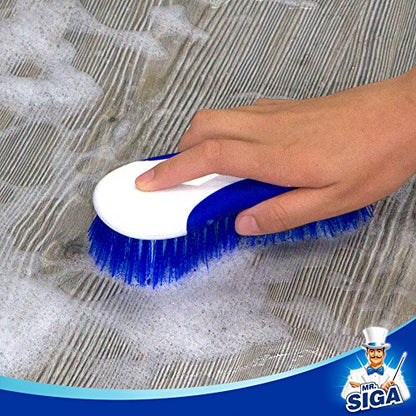 MR.SIGA Multi Purpose Heavy Duty Scrub Brush - Pack of 2 | Strong bristles with effective scrubbing power, ideal for kitchen, bathroom, shower and everyday household cleaning. - color: White & Blue