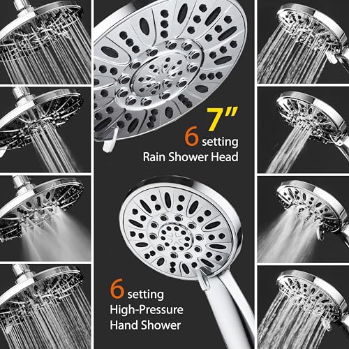 AquaDance 7" Premium High Pressure 3-way Rain & Handheld Shower Head Combo | Enjoy Dual 6-Setting Luxury Shower Heads Separately or Together for the Best of Both Worlds! Stainless Steel Hose - Chrome - color: Chrome, style: 1.8 Gallons Per Minute