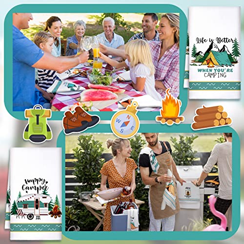 Boyiee Set of 6 Camping Kitchen Towels White Absorbent Dishcloth Gifts | Bonfire Tent Car Tea Towels 24 x 16 Inches with Funny Sayings Novelty Gifts for Rv Campers Camping Accessories - color: Camping