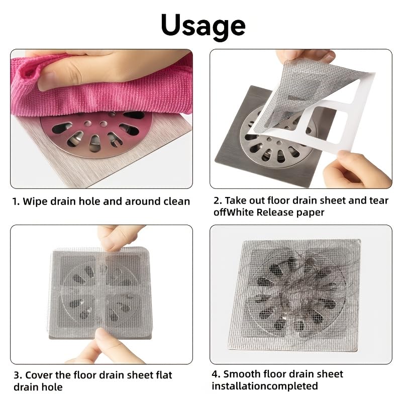 20 PCS Disposable Shower Drain Hair Catcher Mesh Stickers, Disposable Floor Drain Sticker, Bathroom Drain Trap Fine Mesh Kitchen Drain Strainer, Laundry, Bathtub, Kitchen.