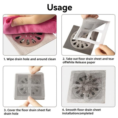 20 PCS Disposable Shower Drain Hair Catcher Mesh Stickers, Disposable Floor Drain Sticker, Bathroom Drain Trap Fine Mesh Kitchen Drain Strainer, Laundry, Bathtub, Kitchen.