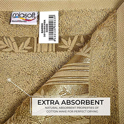 Miasoft Silver 100% Rayon Derived from Bamboo Towel Set - Soft and Washable Turkish Bath Towels for Hands, Face and Hair - Set of 4 in Gift Box - Coffee