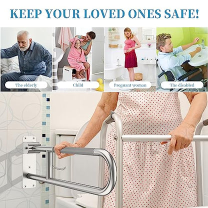Toilet Grab Bar 30.3 Inch, Munzong Anti-Slip Handicap Grab Bars with Paper Holder, Flip-Up Bathroom Toilet Safety Rails, Stainless Steel Knurled Support handrails for Seniors Elderly Disabled Pregnant | Anti-Slip Bathroom Toilet Safety Rails Stainless Ste