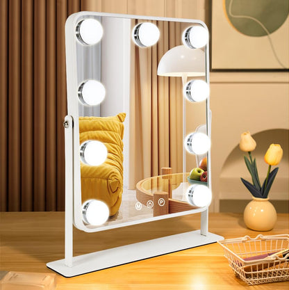YEKKOPT Vanity Mirror with Lights,Lighted Makeup Mirror with 9 LED Bulbs, Light Up Makeup Mirror with Lights for Dressing Room & Bedroom,Smart Touch Control,360 Rotation - size: 14"L x 12"W