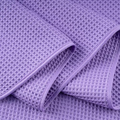POLYTE 430 GSM Poly Blend Microfiber Quick Dry Waffle Bath Towel, 30x60 in | 4 Pack, Oversize, Lint Free, Body Towel - color: Purple