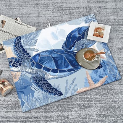 Sea Turtle Kitchen Dish Drying Mat Absorbent Reversible Microfiber Pad Countertop Protector Fast Drying Dish Mat Large 18"x24" - color: Slate Blue-Turtle