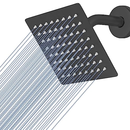 Voolan Rain Shower head, High Pressure Shower Head Made of 304 Stainless Steel, Relaxed Shower Experience Even at Low Water Flow and Pressure (6" Black) - color: Matte Black, size: 6 Inch