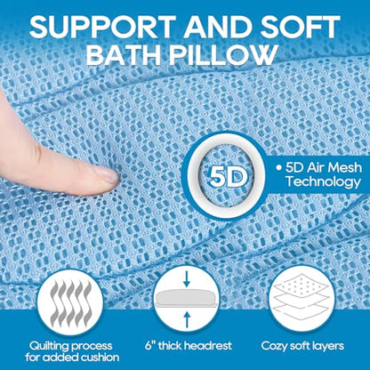 OMYSTYLE Full Body Bath Pillow, Bath Pillows for tub with Mesh Washing Bag & 21 Non-Slip Suction Cups, Spa Bathtub for Head Neck Shoulder and Back Support - 5D Air Mesh & Quick Drying | Blue - color: Blue