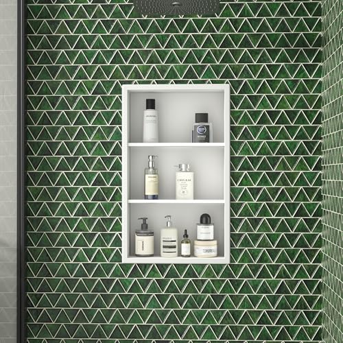 Stainless Steel Shower Niche 14"x 24" White with 3-Tier Shelf Recessed Niche Shower for Bathroom Wall No Tile Needed Medicine Cabinets - color: White, size: 14"x24"