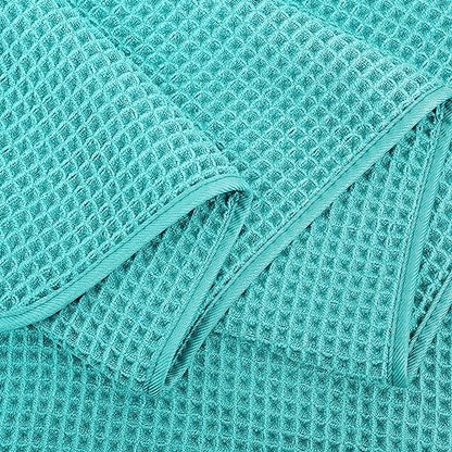 POLYTE 430 GSM Poly Blend Microfiber Quick Dry Waffle Bath Towel, 30x60 in | 4 Pack, Oversize, Lint Free, Body Towel - color: Aqua