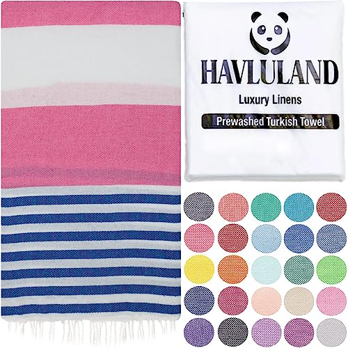 Turkish Beach Towel, Oversized 40" x 72", 100% Cotton - Pink/Blue | Quick Dry, Sand Resistant, Reversible, Machine Washable, Lightweight Peshtemal Towel for Beach, Pool, Travel & Spa - color: Pink / Blue
