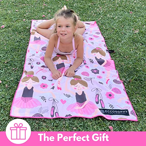 Microfiber Kids Toddler Beach Towel, Quick Dry, Sand Free, 60x30 | Pool towel, ultra-soft, girls and boys, travel pouch, camping travel vacation, toallas playas - color: Ballerina