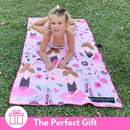 Microfiber Kids Toddler Beach Towel, Quick Dry, Sand Free, 60x30 | Pool towel, ultra-soft, girls and boys, travel pouch, camping travel vacation, toallas playas - color: Ballerina