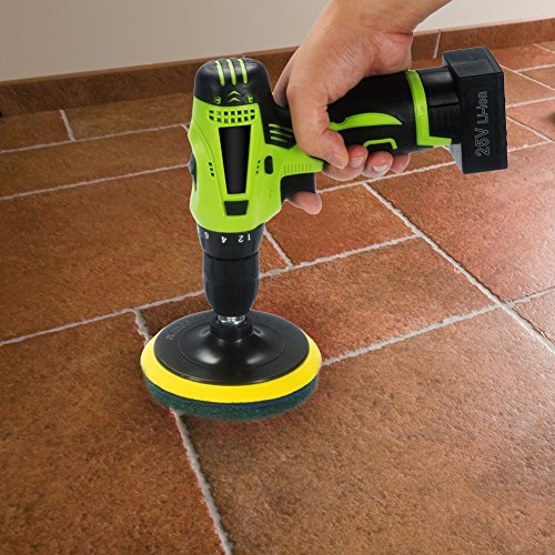 Kichwit 5 Inch Drill Powered Brush Tile Scrubber Scouring Pads | 2 Different Stiffness, 5" Pad Holder with 6 Scrubbing Pads, Cleans Large Flat Areas Perfectly (Drill NOT Included) - size: 5 Inch