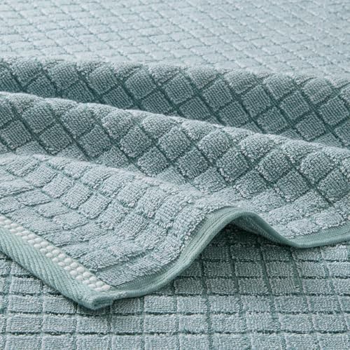 Town & Country Everyday 4-Piece Textured Windowpane Hand Towel Set, 20x30-Inch, 100% Cotton, Plush & Absorbent 550GSM, Aqua Blue - color: Aqua Blue