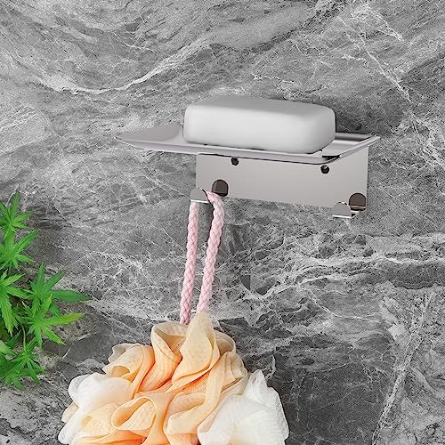Soap Dish for Shower, 4 Slot Self-Adhesive Soap Holder for Bathroom, Wall Mounted Shower Soap Holder with Hook, Stainless Steel Soap Tray Reflective Silver - color: Silver Hook 1pack
