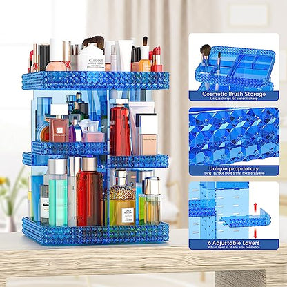 Makeup Organizer, 360 Degree Rotating Adjustable Cosmetic Storage Display Case with 6 Layers Large Capacity, Fits Cosmetics, Perfume, Skin Care, Makeup Brushes, Lipsticks (Blue) - color: Blue