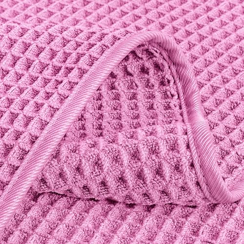 POLYTE 430 GSM Poly Blend Microfiber Quick Dry Waffle Hand Towel, 16x30 in | 4 Pack, Oversize, Lint Free, Quick Dry, Hanging Loop - color: Pink