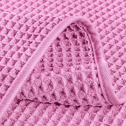 POLYTE 430 GSM Poly Blend Microfiber Quick Dry Waffle Hand Towel, 16x30 in | 4 Pack, Oversize, Lint Free, Quick Dry, Hanging Loop - color: Pink