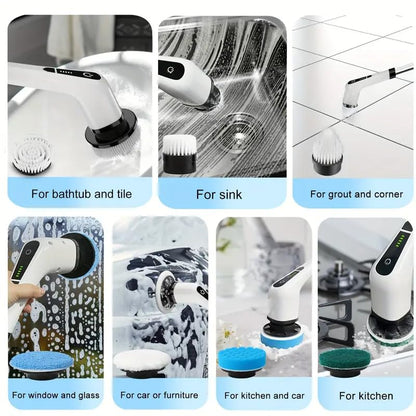 Electric Spin Scrubber,Cordless Cleaning Brush,Shower Cleaning Brush with 8 Replaceable Brush Heads, Power Scrubber 5 Adjustable Speeds for Floor Bathroom Shower Bathtub Glass Car, Gift