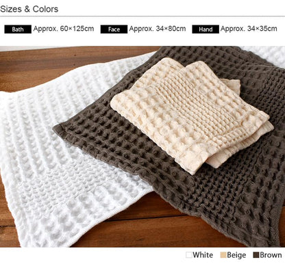 HIORIE Imabari Towel, 3-Piece Hand Towel Set, Japanese Towels, 13.3x31.4in, 100% Cotton, Lightweight, Quick Drying and Compact Towels, Waffle Design Fabric, Honeycomb, Beige - color: Beige, size: Hand Towel