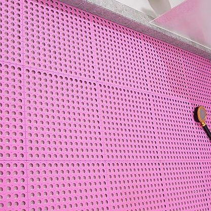 Tyenaza 10Pcs Bath Tub Shower Mat, Suction Cup Floor Mats Anti Slip Plastic Mosaic Bath Mat Tub Bathroom Mats for Kitchen Bathroom (Pink) - color: Pink