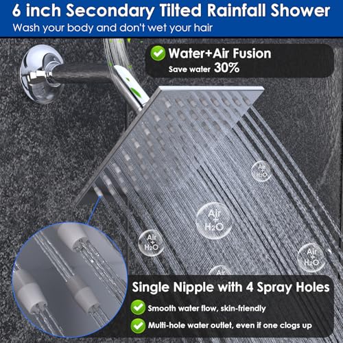 Enga Dual Heads Shower System with Body Jets, Shower Faucet Set 10 Inch Rainfall with 6 Inch Showerhead, 4 Body Jets with 2 in 1 Handheld Spray, Chrome - color: Chrome, style: Wall-10"+6"+4Jets