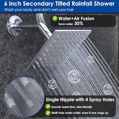 Enga Dual Heads Shower System with Body Jets, Shower Faucet Set 10 Inch Rainfall with 6 Inch Showerhead, 4 Body Jets with 2 in 1 Handheld Spray, Chrome - color: Chrome, style: Wall-10"+6"+4Jets