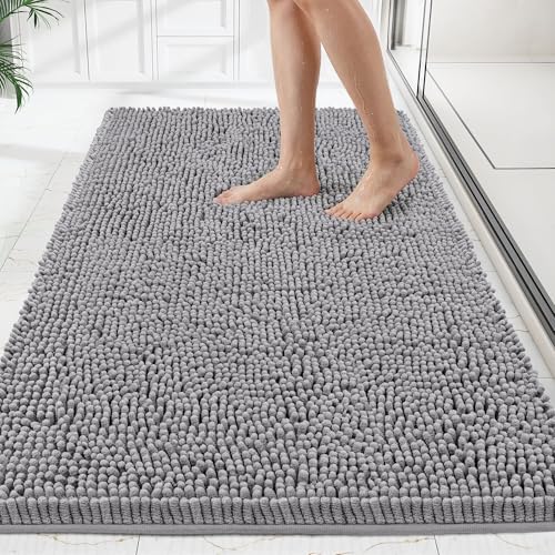 Bathroom Rugs Mat 72 x 36, Thick Soft Absorbent Chenille Bath Rugs, Rubber Backing Bath Mats for Bathroom Floor, Tub, Shower, Bedroom, Home Decor Accessories, Quick Dry Machine Washable, Grey - color: Grey, size: 72" x 36"