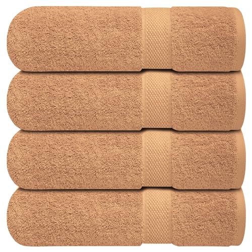 Infinitee Xclusives 100% Ring-Spun Cotton Bath Towels for Bathroom - Pack 4 | Luxury Super Soft, Absorbent & Quick-Drying |27x54 inches| Large Bathroom Towels Set |600 GSM| Gym, Shower, Spa & Hotel Use - color: Cosmic Sand, size: Bath Towels - 4 Pack