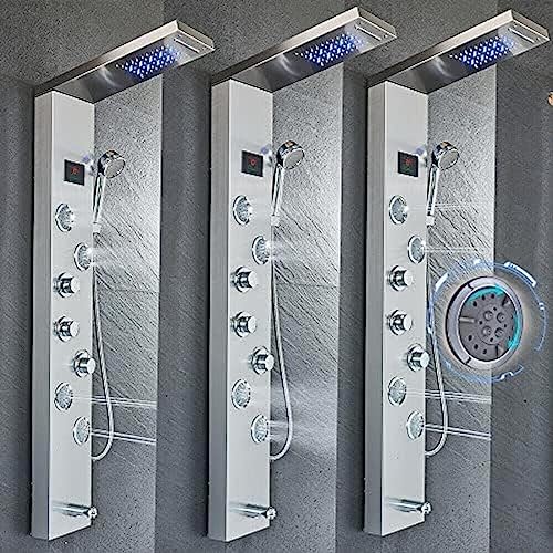 Stainless Steel Shower Panel Tower Suit,LED Rainfall Waterfall Shower Head 6-Function Faucet Rain Massage Suit with Body Jets