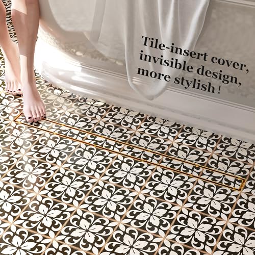 Neodrain 36-Inch Linear Shower Drain-Gold,with Tile Insert Grate | 304 Stainless Steel, Fast Drainage, Rectangle Shower Floor Drain with Leveling Feet & Hair Strainer, Fits Bathroom, Balcony - color: Gold, size: 36 IN