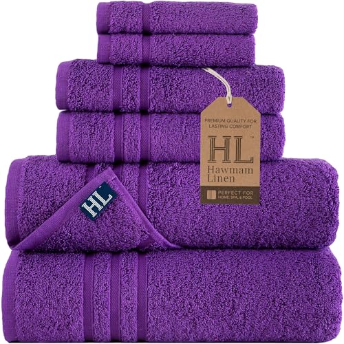 Hawmam Linen Purple 6 Piece Bath Towels Set for Bathroom Original Turkish Cotton Soft, Absorbent and Premium 2 Bath Towels, 2 Hand Towels, 2 Washcloths - color: Lilac, size: 6 Piece Towel Set (2 Bath, 2 Hand, 2 Wash)