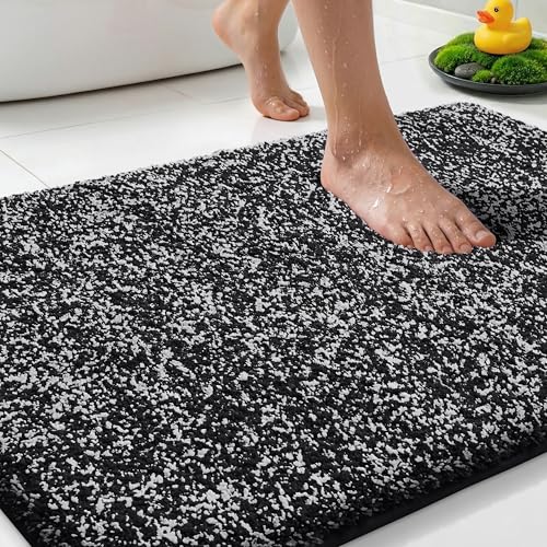 Yimobra Cushioned Anti-Fatigue Bathroom Rug, Bath Mat Non Slip Washable, Dense Soft Microfiber for Bathroom Sink, Shower, Tired Feet Comfort, Absorbent, 32" X 20", Black and White - color: Black and White, size: 32" X 20"